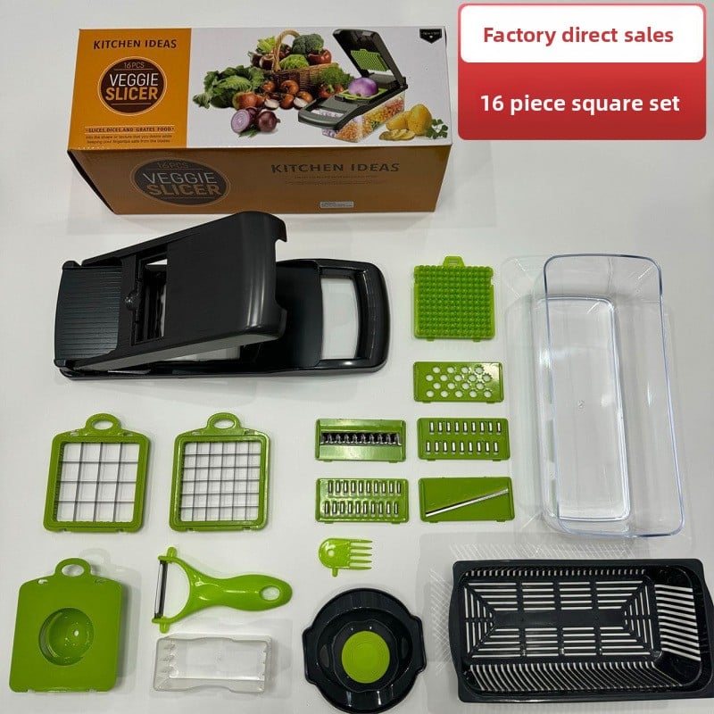 Multi-functional vegetable cutter, dice cutter, grater and slicer, essential for household use (14 Pcs)